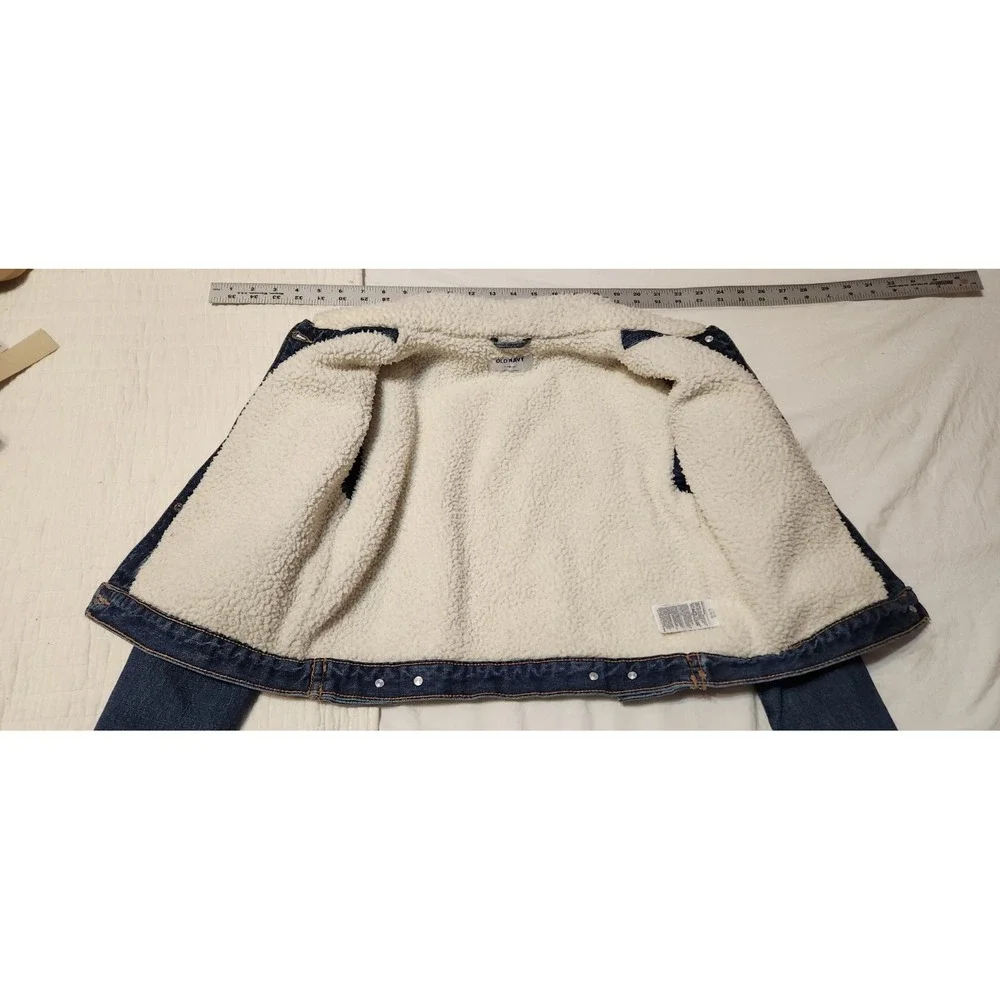 Old Navy Jacket Youth Kids Large 10/12 Blue Denim Sherpa Lined Trucker Coat